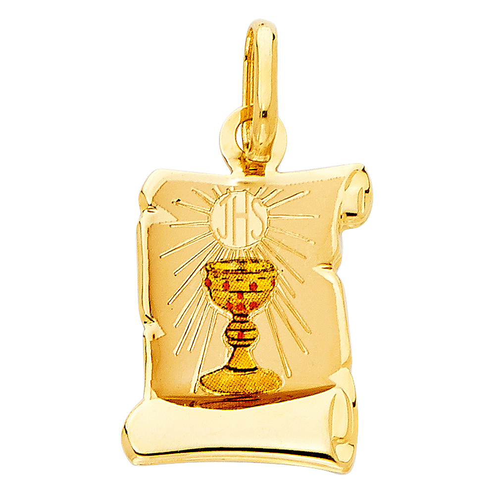 14K Yellow Gold Small Religious First Communion Picture Charm Pendant